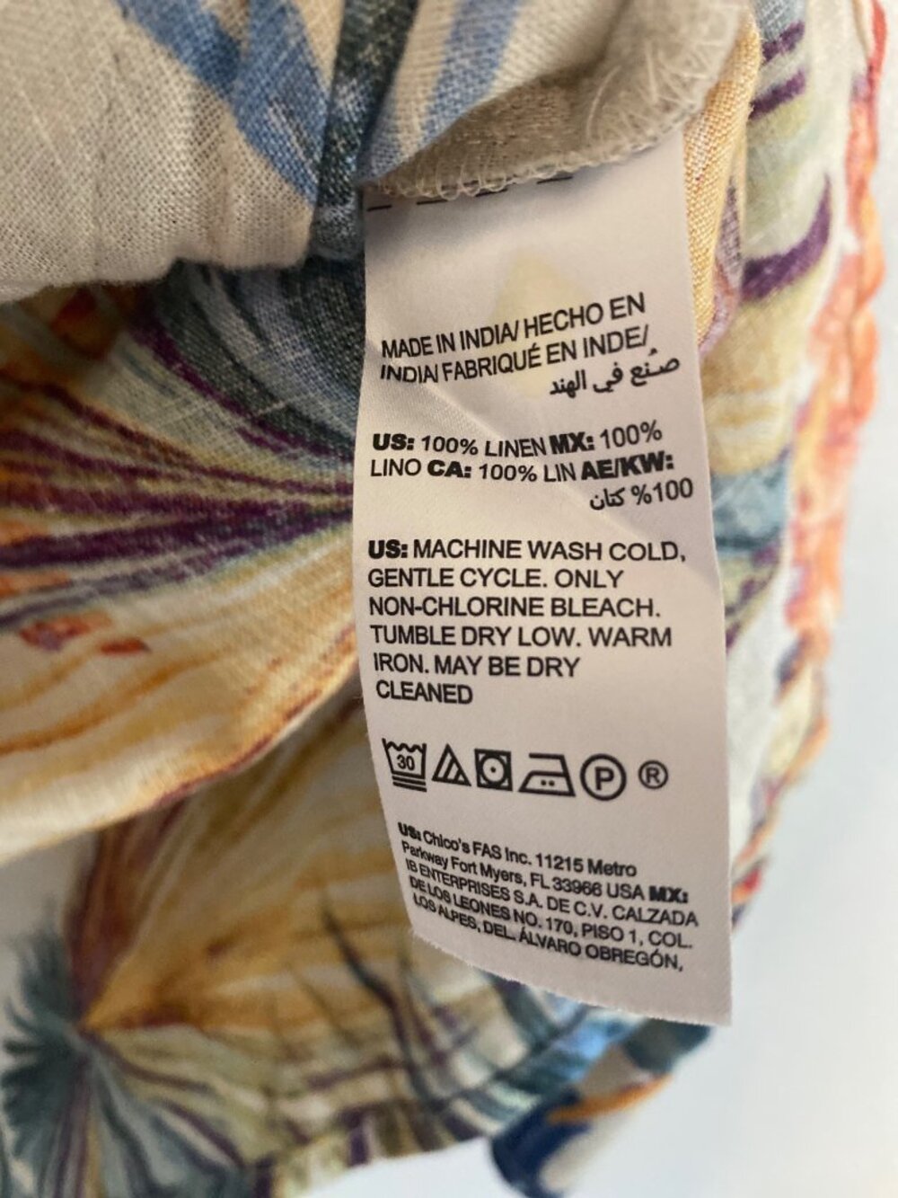 Chico's Tropical Print Linen Button-Down Tunic Jacket With Adjustable Waist Sz 0 - Picture 6 of 7